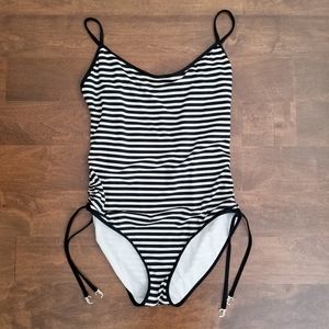 Juicy Couture Black and White Striped One Piece Swimsuit